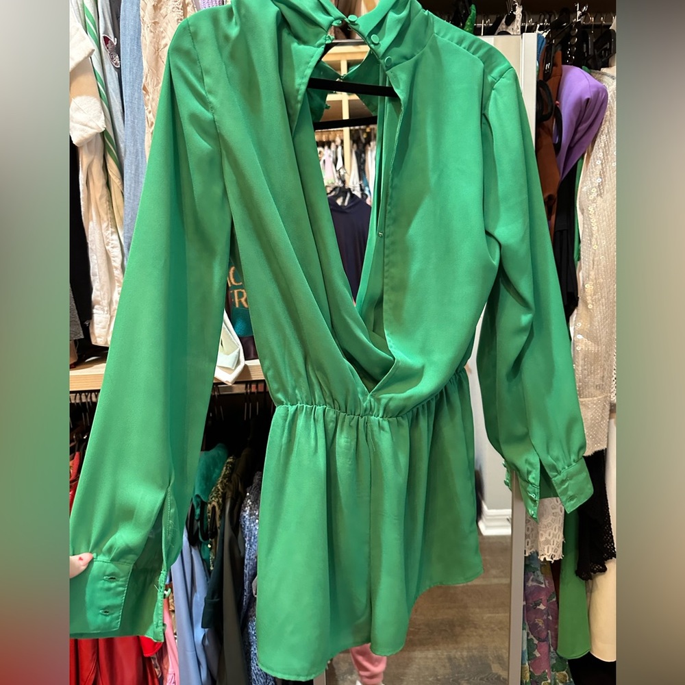 Green Superdown Romper Small Revolve Long Sleeve … - image 1